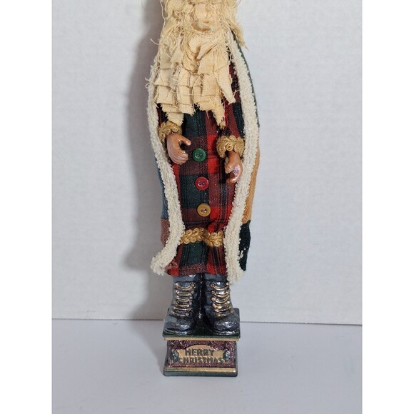 Folk Art Old World Santa Claus with Fabric Hair Coat Spools Buttons 13" Figurine - Picture 3 of 8